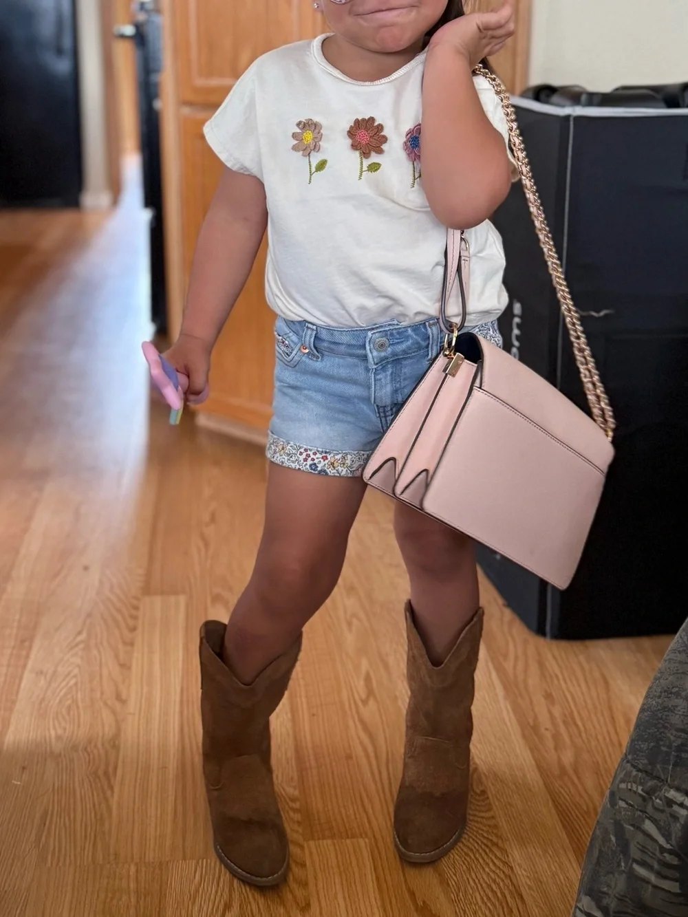 Rylee + Cru Kids Suede Cowboy Boots- Saddle